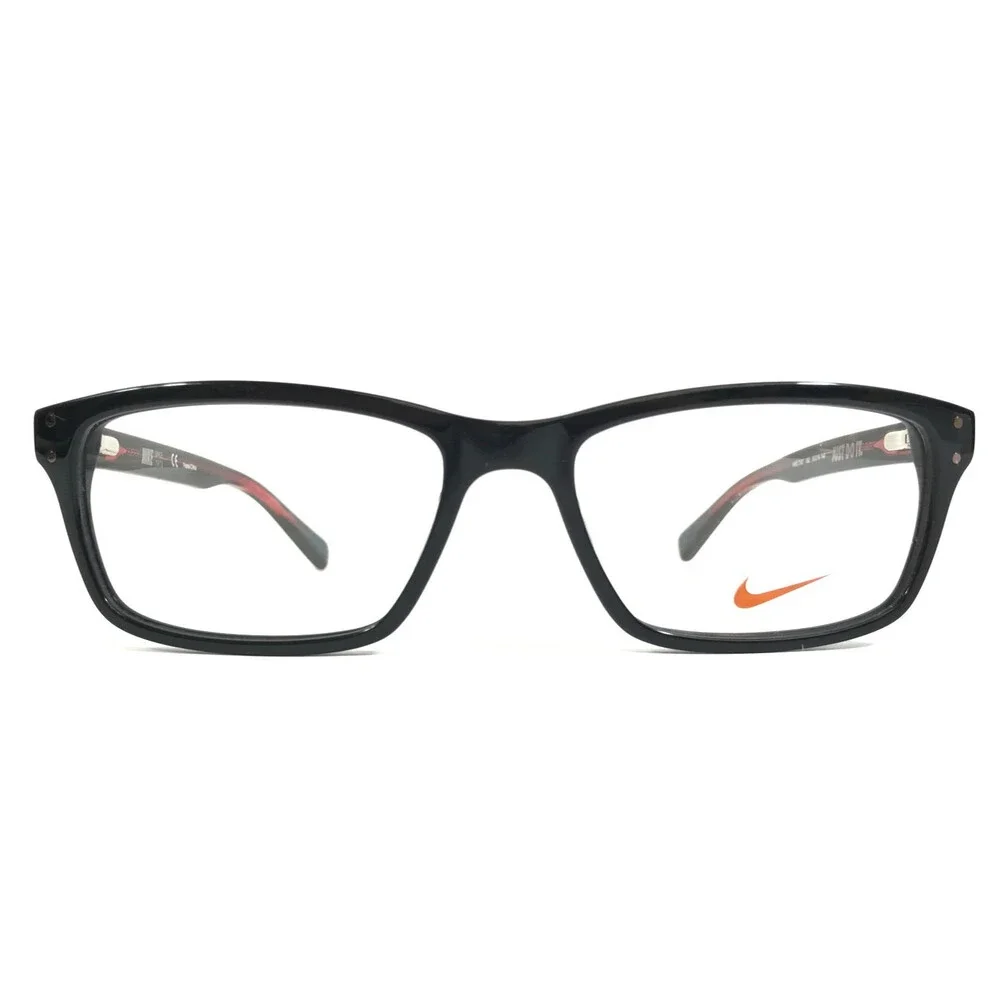 Nike Eyeglasses Frames 7242 002 Shiny Black Red Rectangle Full Rim 53-16-140